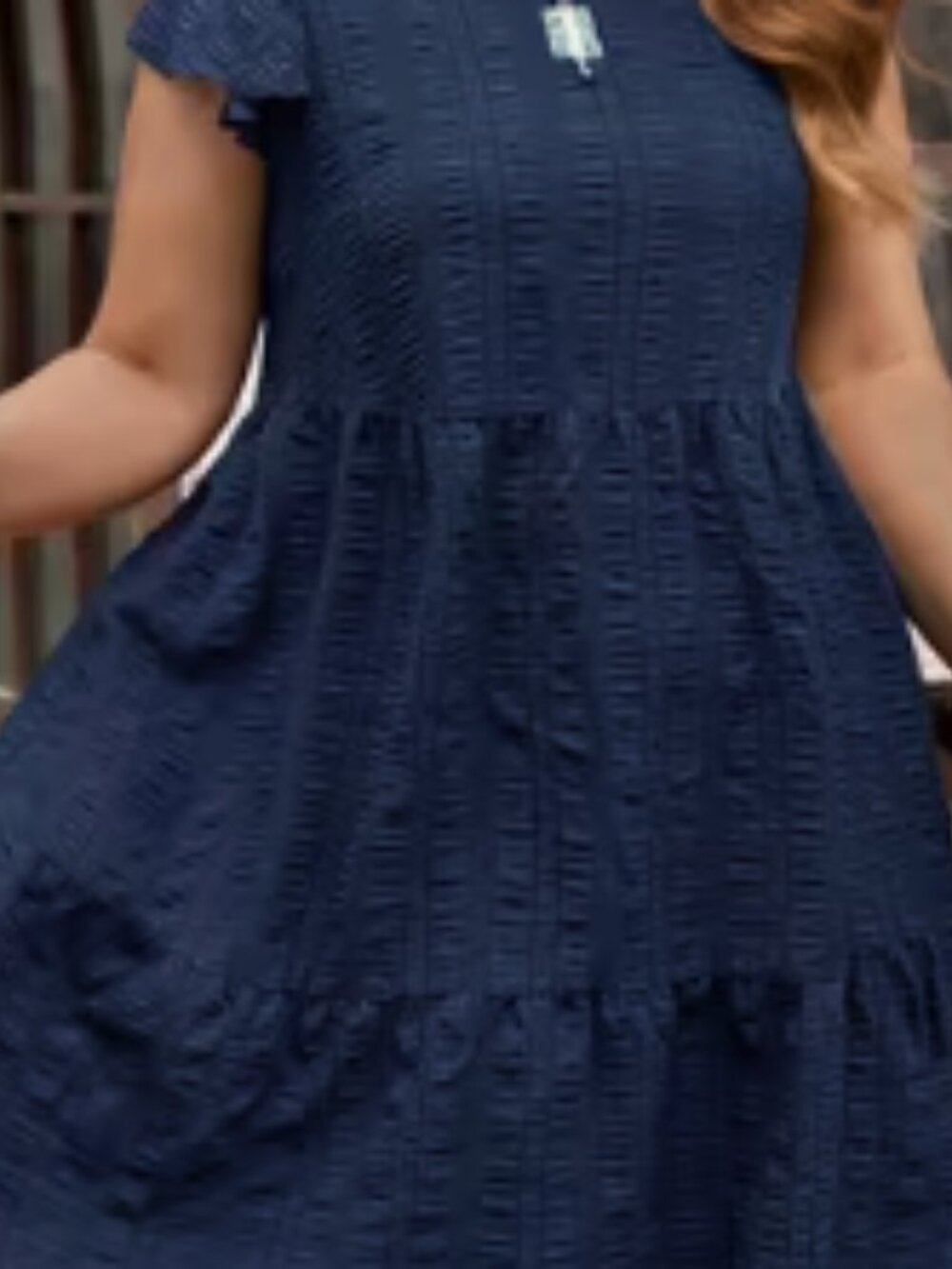 Plus Size Textured Solid Tiered Dress, Casual Short Sleeve Dress